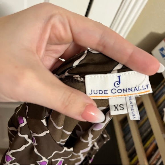 Jude Connally Brown Pink Print Dress XS Extra Small P1 - Picture 5 of 7